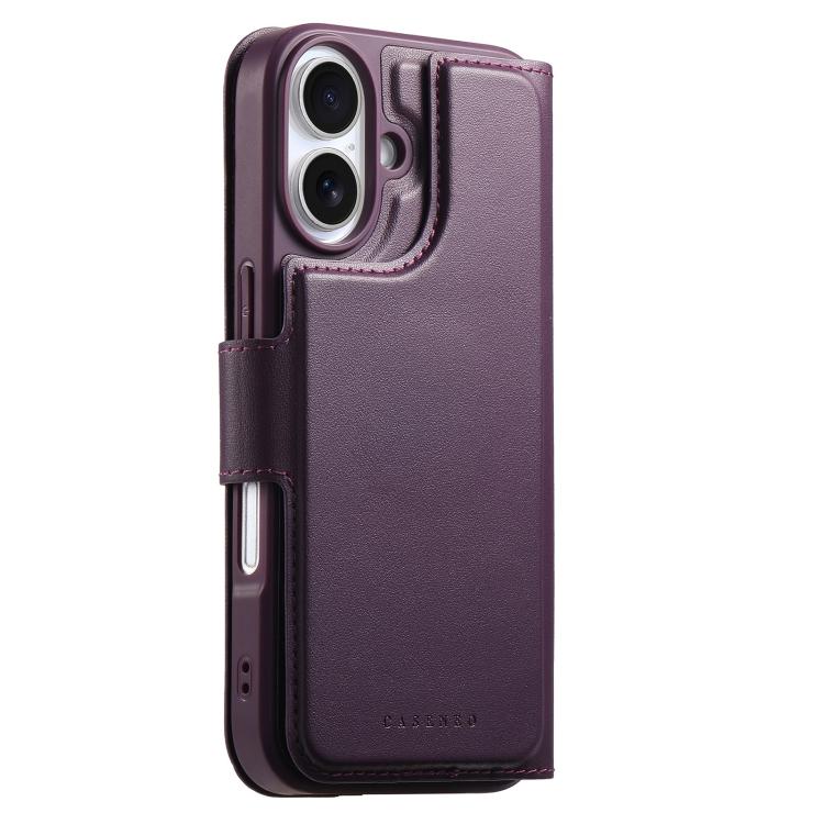 For iPhone 16 CaseNeo Finger Grip Strap MagSafe Leather Phone Case(Purple) by CaseNeo