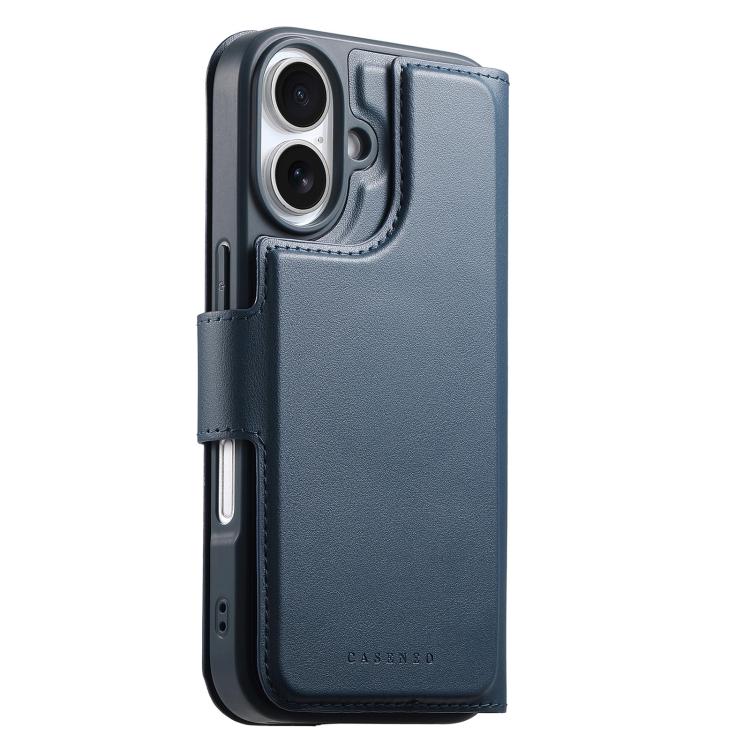 For iPhone 16 CaseNeo Finger Grip Strap MagSafe Leather Phone Case(Blue) by CaseNeo