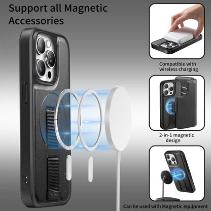 For iPhone 15 Pro Max CaseNeo Finger Grip Strap MagSafe Leather Phone Case(Black) by CaseNeo