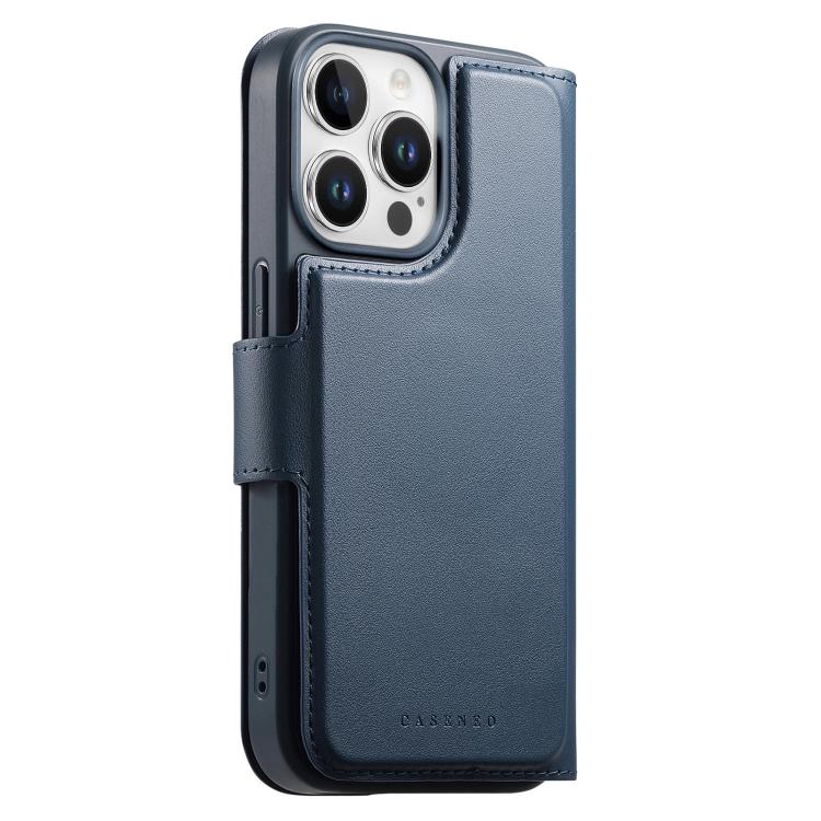 For iPhone 15 Pro CaseNeo Finger Grip Strap MagSafe Leather Phone Case(Blue) by CaseNeo