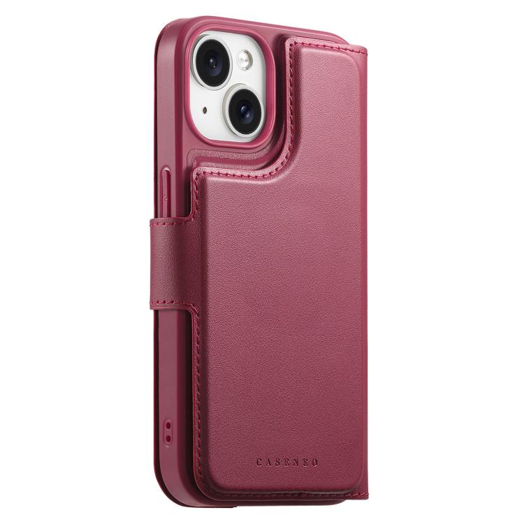 For iPhone 15 Plus / 14 Plus CaseNeo Finger Grip Strap MagSafe Leather Phone Case(Red) by CaseNeo