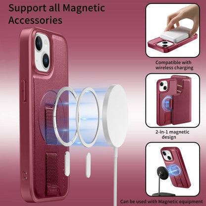 For iPhone 15 Plus / 14 Plus CaseNeo Finger Grip Strap MagSafe Leather Phone Case(Red) by CaseNeo