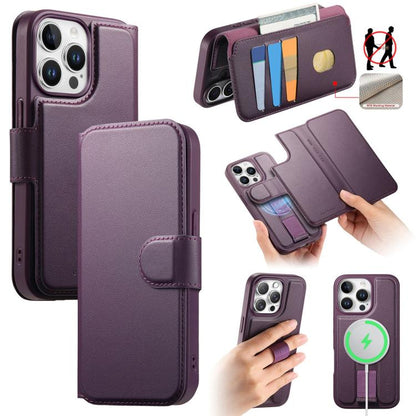 For iPhone 13 Pro Max CaseNeo Finger Grip Strap MagSafe Leather Phone Case(Purple) by CaseNeo