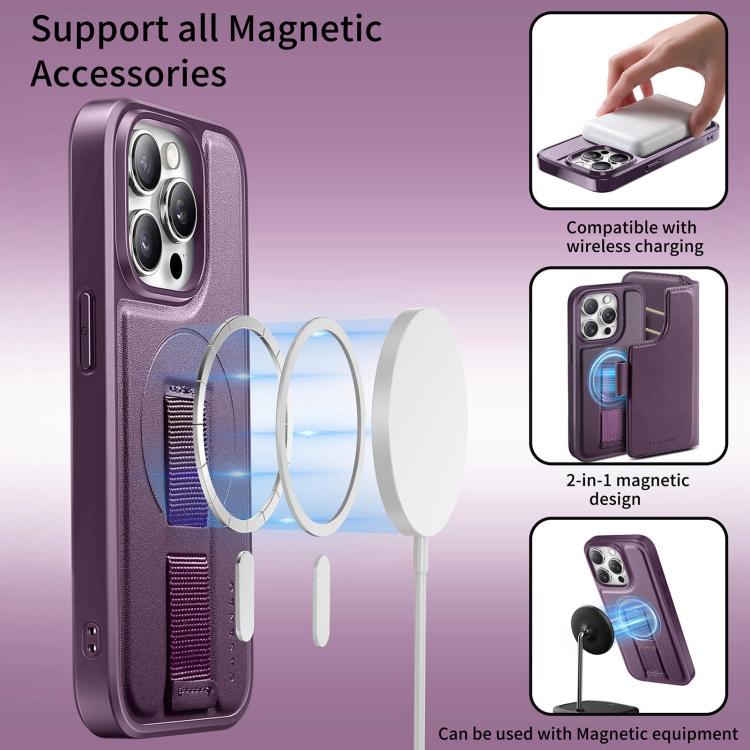 For iPhone 13 Pro Max CaseNeo Finger Grip Strap MagSafe Leather Phone Case(Purple) by CaseNeo
