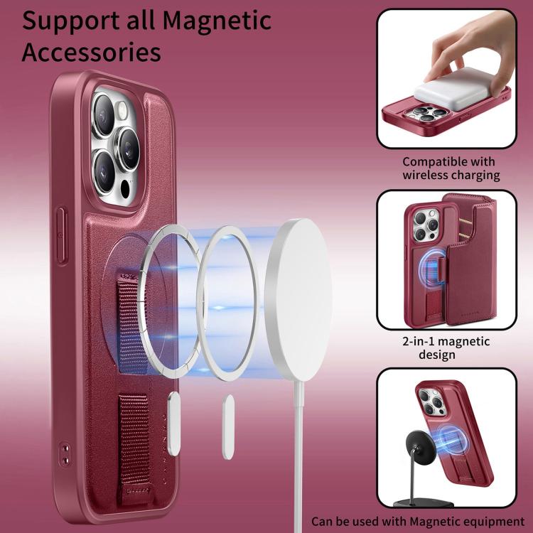 For iPhone 12 Pro Max CaseNeo Finger Grip Strap MagSafe Leather Phone Case(Red) by CaseNeo