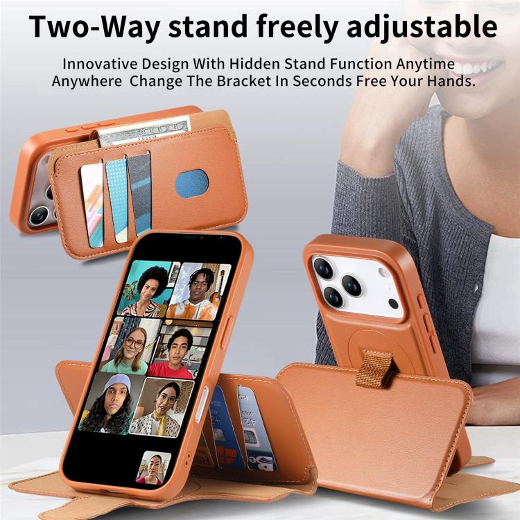 For iPhone 17 Pro Max CaseNeo Finger Grip Strap MagSafe Leather Phone Case(Brown) by CaseNeo