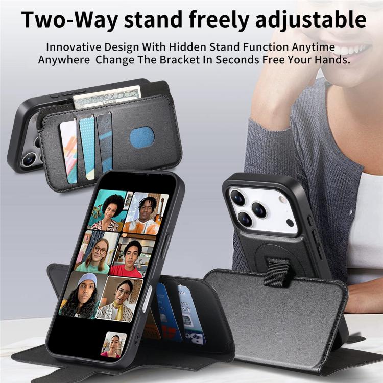 For iPhone 17 Pro Max CaseNeo Finger Grip Strap MagSafe Leather Phone Case(Black) by CaseNeo