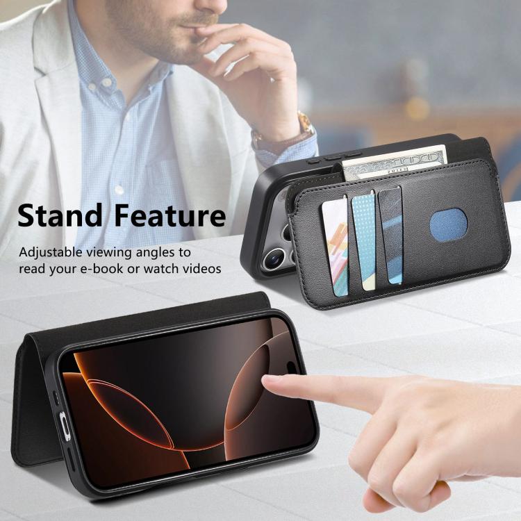 For iPhone 17 Pro Max CaseNeo Finger Grip Strap MagSafe Leather Phone Case(Black) by CaseNeo