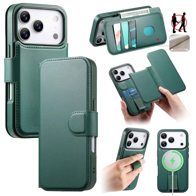 For iPhone 17 Pro Max CaseNeo Finger Grip Strap MagSafe Leather Phone Case(Green) by CaseNeo