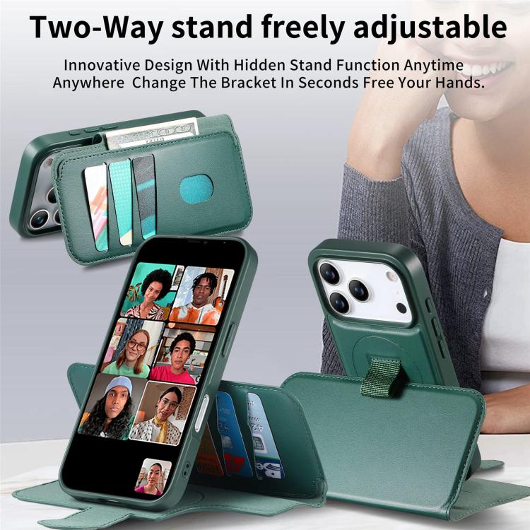 For iPhone 17 Pro Max CaseNeo Finger Grip Strap MagSafe Leather Phone Case(Green) by CaseNeo