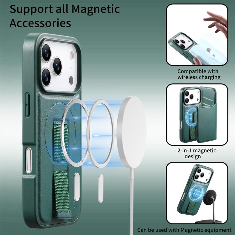 For iPhone 17 Pro Max CaseNeo Finger Grip Strap MagSafe Leather Phone Case(Green) by CaseNeo