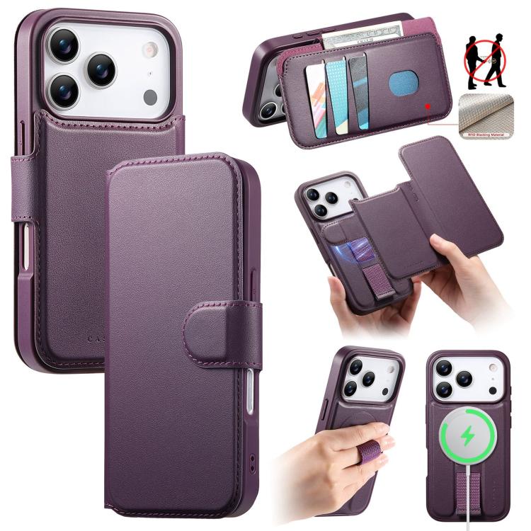 For iPhone 17 Pro Max CaseNeo Finger Grip Strap MagSafe Leather Phone Case(Purple) by CaseNeo