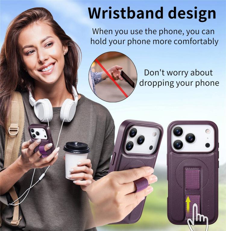 For iPhone 17 Pro Max CaseNeo Finger Grip Strap MagSafe Leather Phone Case(Purple) by CaseNeo