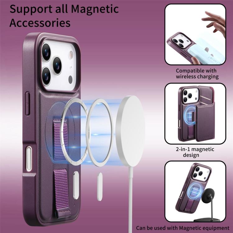 For iPhone 17 Pro Max CaseNeo Finger Grip Strap MagSafe Leather Phone Case(Purple) by CaseNeo