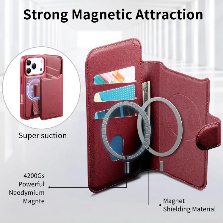 For iPhone 17 Pro Max CaseNeo Finger Grip Strap MagSafe Leather Phone Case(Red) by CaseNeo