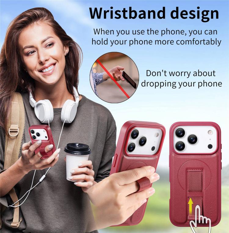 For iPhone 17 Pro Max CaseNeo Finger Grip Strap MagSafe Leather Phone Case(Red) by CaseNeo