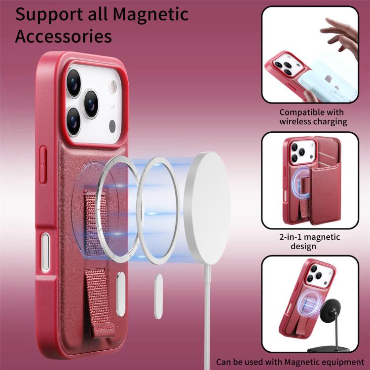 For iPhone 17 Pro Max CaseNeo Finger Grip Strap MagSafe Leather Phone Case(Red) by CaseNeo