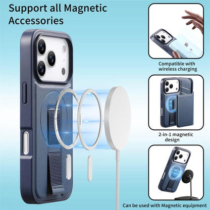 For iPhone 17 Pro Max CaseNeo Finger Grip Strap MagSafe Leather Phone Case(Blue) by CaseNeo