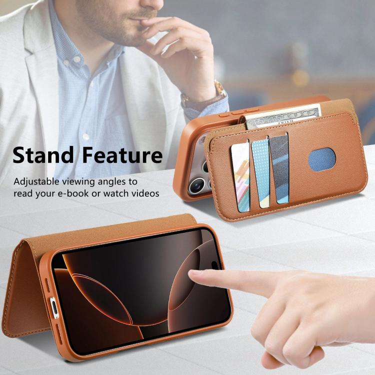 For iPhone 17 Pro CaseNeo Finger Grip Strap MagSafe Leather Phone Case(Brown) by CaseNeo