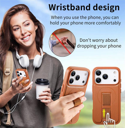 For iPhone 17 Pro CaseNeo Finger Grip Strap MagSafe Leather Phone Case(Brown) by CaseNeo