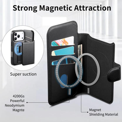 For iPhone 17 Pro CaseNeo Finger Grip Strap MagSafe Leather Phone Case(Black) by CaseNeo