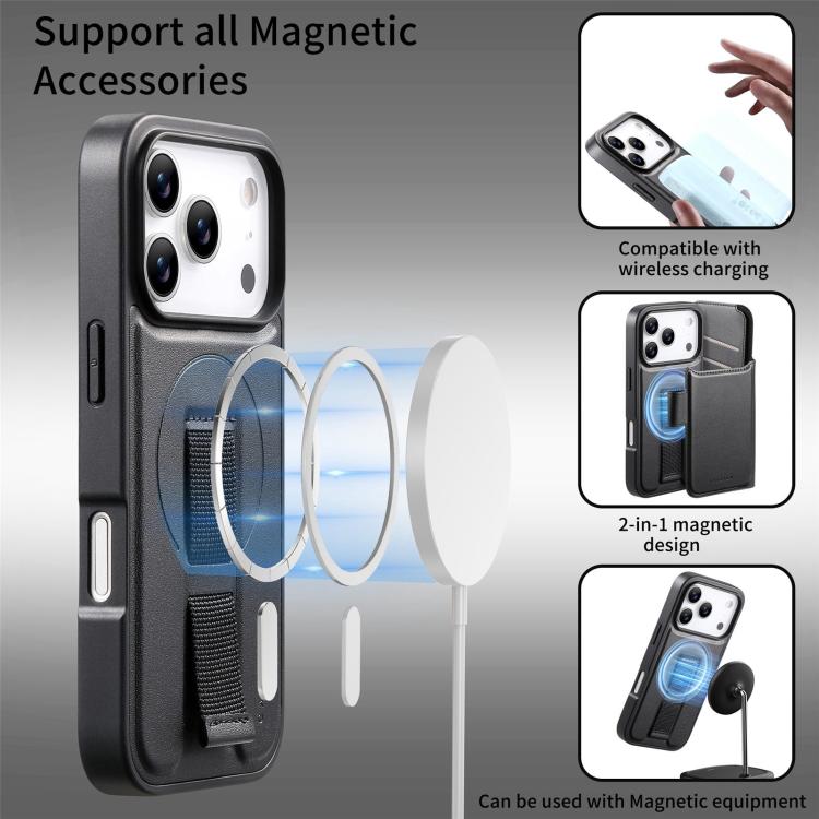 For iPhone 17 Pro CaseNeo Finger Grip Strap MagSafe Leather Phone Case(Black) by CaseNeo