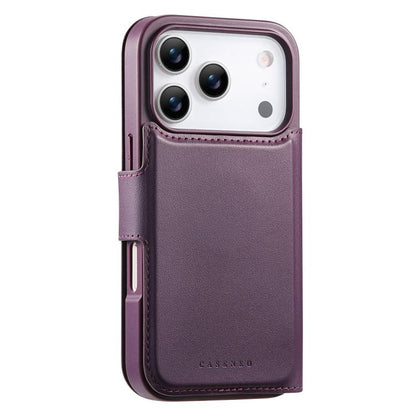 For iPhone 17 Pro CaseNeo Finger Grip Strap MagSafe Leather Phone Case(Purple) by CaseNeo