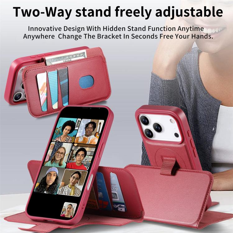 For iPhone 17 Pro CaseNeo Finger Grip Strap MagSafe Leather Phone Case(Red) by CaseNeo