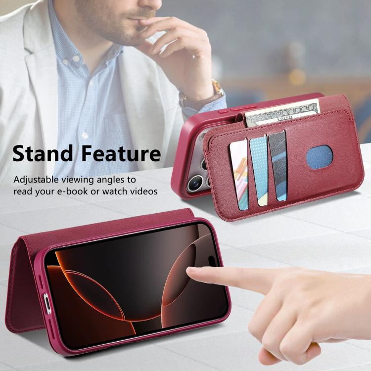 For iPhone 17 Pro CaseNeo Finger Grip Strap MagSafe Leather Phone Case(Red) by CaseNeo