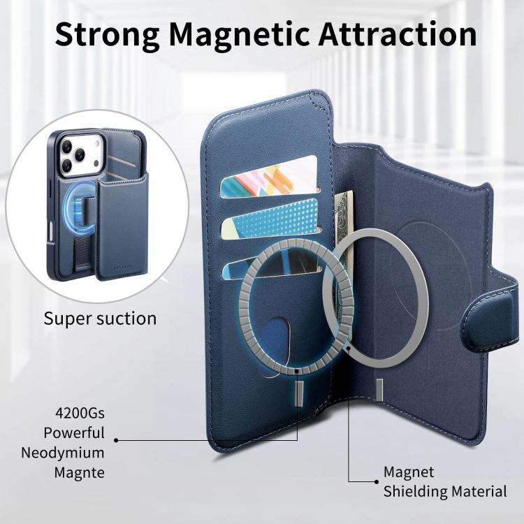 For iPhone 17 Pro CaseNeo Finger Grip Strap MagSafe Leather Phone Case(Blue) by CaseNeo