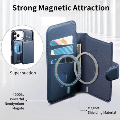 For iPhone 17 Pro CaseNeo Finger Grip Strap MagSafe Leather Phone Case(Blue) by CaseNeo