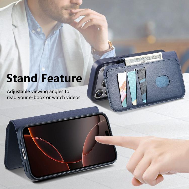 For iPhone 17 Pro CaseNeo Finger Grip Strap MagSafe Leather Phone Case(Blue) by CaseNeo