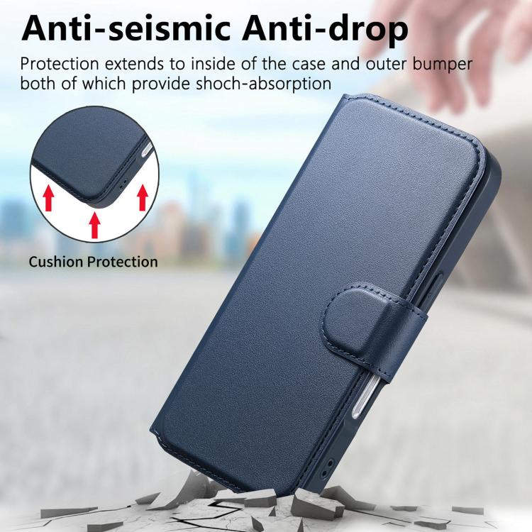 For iPhone 17 Pro CaseNeo Finger Grip Strap MagSafe Leather Phone Case(Blue) by CaseNeo