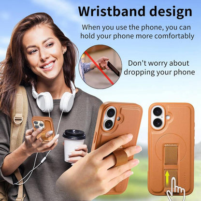 For iPhone 17 CaseNeo Finger Grip Strap MagSafe Leather Phone Case(Brown) by CaseNeo