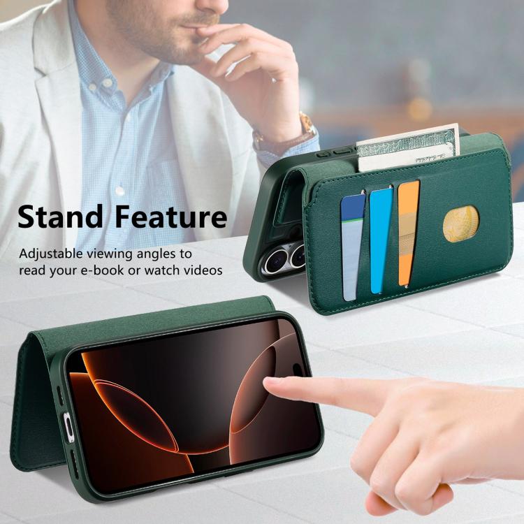 For iPhone 17 CaseNeo Finger Grip Strap MagSafe Leather Phone Case(Green) by CaseNeo