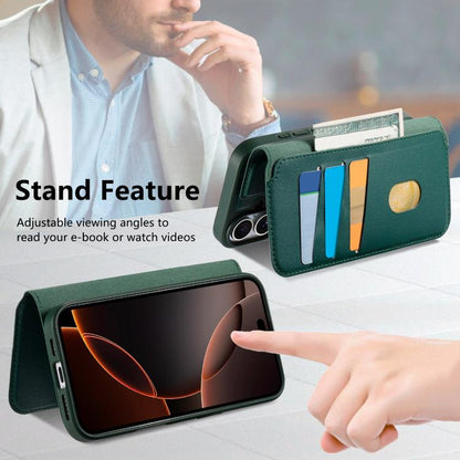 For iPhone 17 CaseNeo Finger Grip Strap MagSafe Leather Phone Case(Green) by CaseNeo