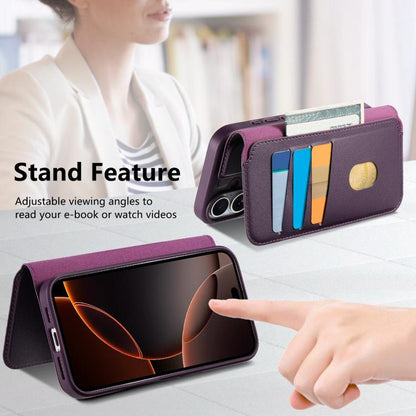 For iPhone 17 CaseNeo Finger Grip Strap MagSafe Leather Phone Case(Purple) by CaseNeo