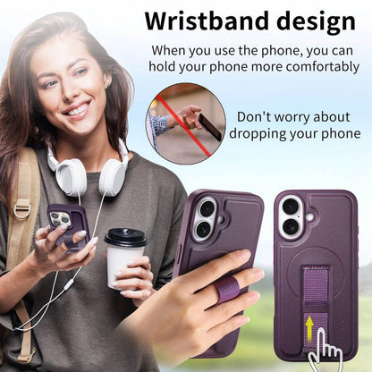 For iPhone 17 CaseNeo Finger Grip Strap MagSafe Leather Phone Case(Purple) by CaseNeo