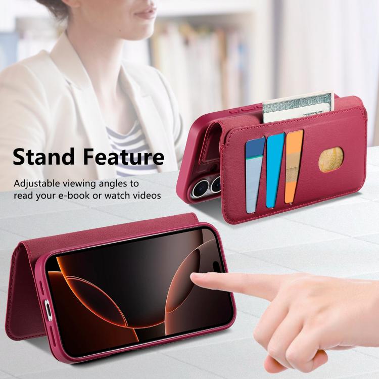 For iPhone 17 CaseNeo Finger Grip Strap MagSafe Leather Phone Case(Red) by CaseNeo