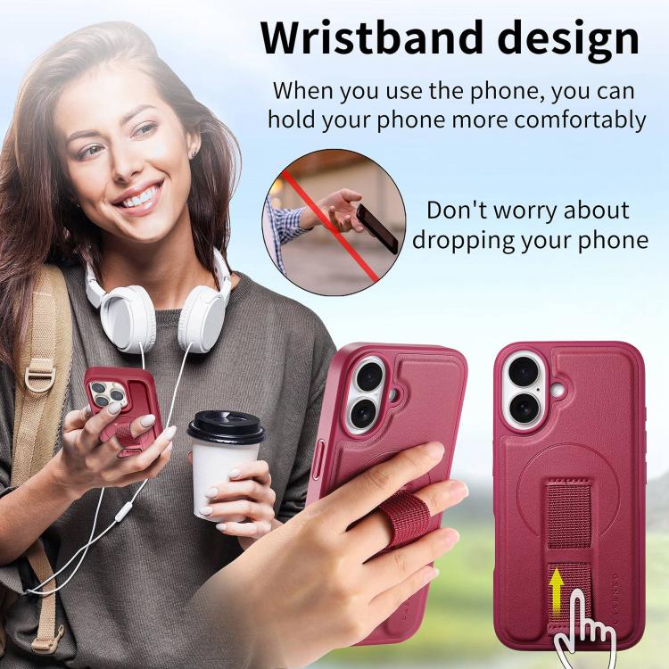 For iPhone 17 CaseNeo Finger Grip Strap MagSafe Leather Phone Case(Red) by CaseNeo