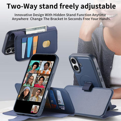 For iPhone 17 CaseNeo Finger Grip Strap MagSafe Leather Phone Case(Blue) by CaseNeo