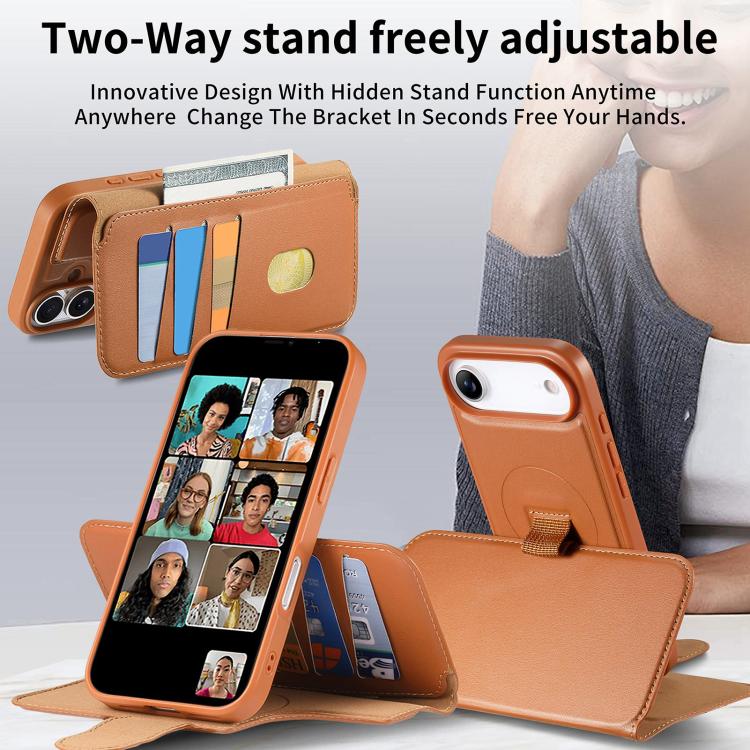 For iPhone Air CaseNeo Finger Grip Strap MagSafe Leather Phone Case(Brown) by CaseNeo