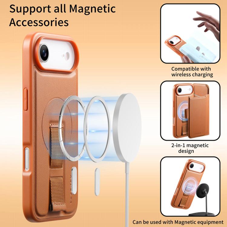 For iPhone Air CaseNeo Finger Grip Strap MagSafe Leather Phone Case(Brown) by CaseNeo