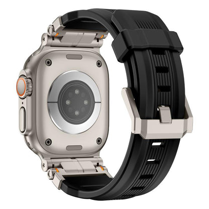 For Apple Watch 46mm / 49mm / 45mm / 44mm Alloy Connector Silicone Watch Strap(Black+Titanium) by bashfashion