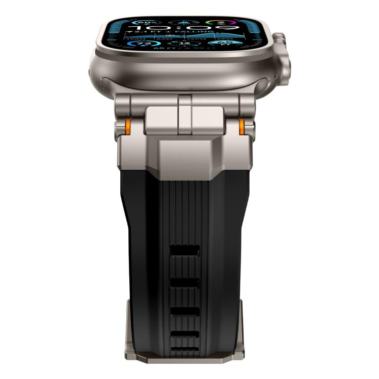 For Apple Watch 46mm / 49mm / 45mm / 44mm Alloy Connector Silicone Watch Strap(Black+Titanium) by bashfashion