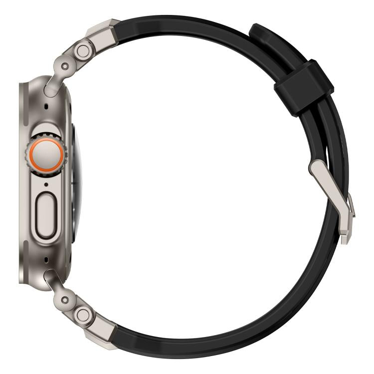 For Apple Watch 46mm / 49mm / 45mm / 44mm Alloy Connector Silicone Watch Strap(Black+Titanium) by bashfashion