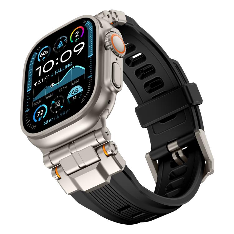 For Apple Watch 46mm / 49mm / 45mm / 44mm Alloy Connector Silicone Watch Strap(Black+Titanium) by bashfashion