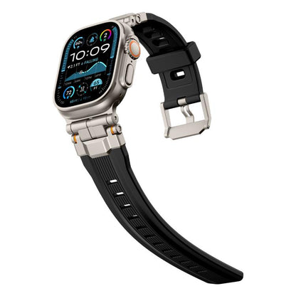 For Apple Watch 46mm / 49mm / 45mm / 44mm Alloy Connector Silicone Watch Strap(Black+Titanium) by bashfashion