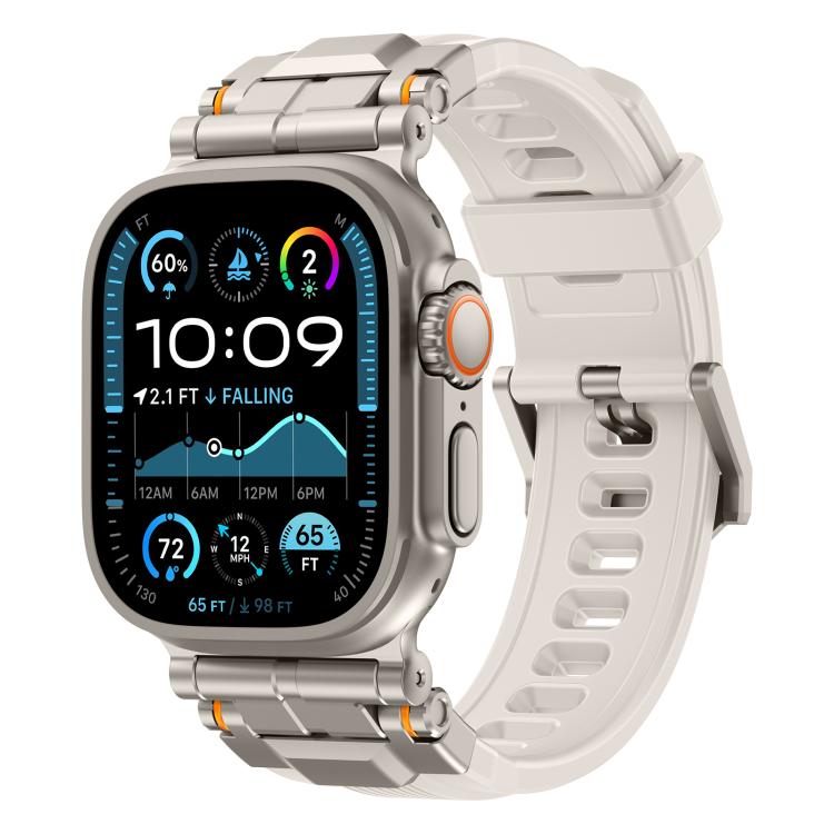 For Apple Watch 46mm / 49mm / 45mm / 44mm Alloy Connector Silicone Watch Strap(Starlight) by bashfashion