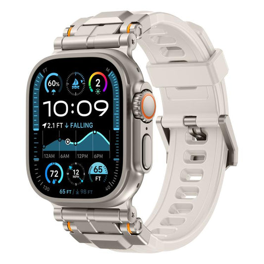 For Apple Watch 46mm / 49mm / 45mm / 44mm Alloy Connector Silicone Watch Strap(Starlight) by bashfashion